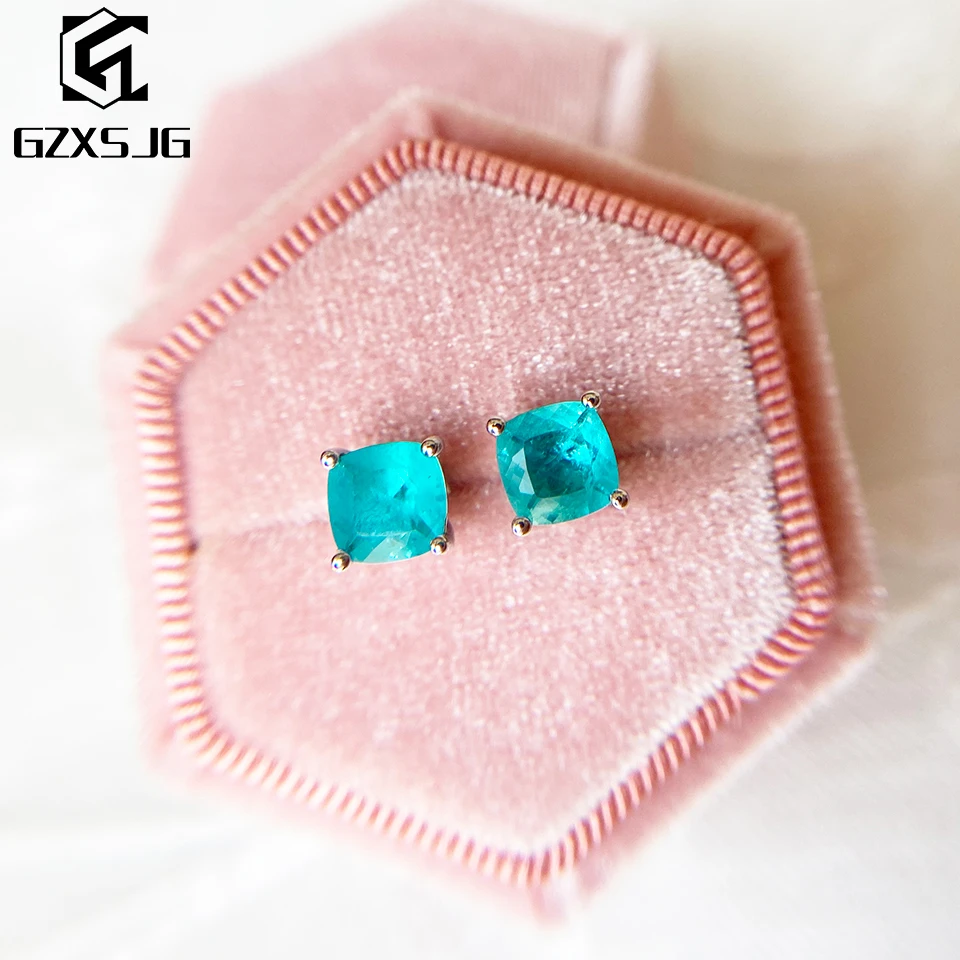 GZ Paraiba Tourmaline Gemstones Stud Earrings for Women Solid 925 Sterling Silver Jewelry Gemstone for Girl Party Christmas Gift