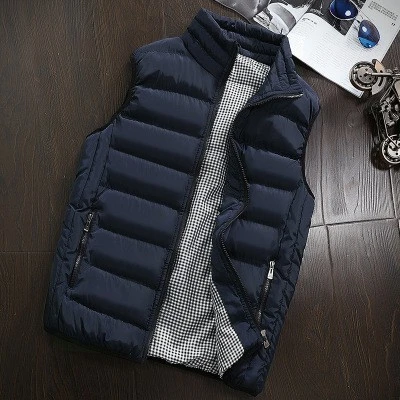 2021 Autumn Winter New Men Cotton Vest Jacket Solid Color Sleeveless Down Waistcoat Jacket  Male Casual Vest Coat Plus Size 5XL