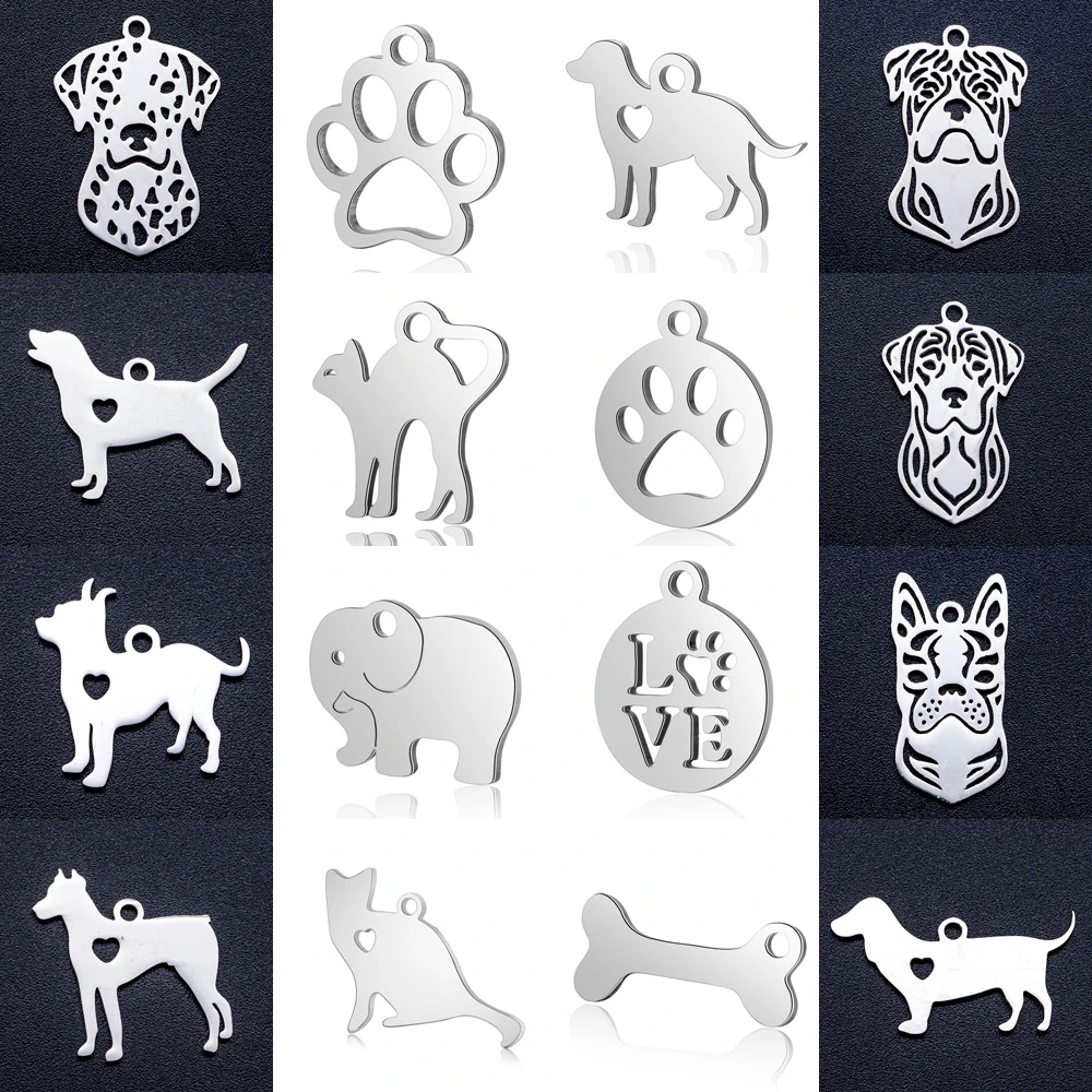 10pcs/lot Stainless Steel Cute Dog diy Jewelry Making Charm Wholesale Dachshund Pet Dogs Necklace Pendant Cat Bracelet Charms
