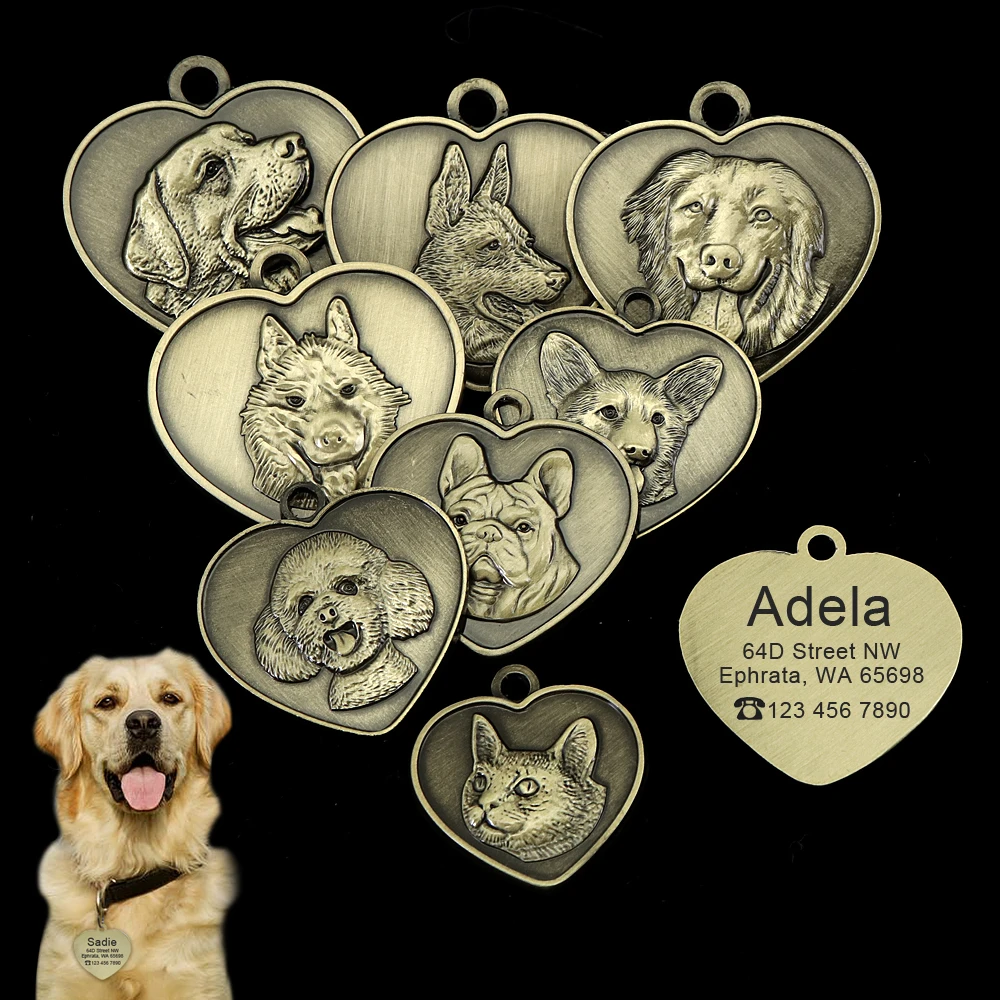 Free Engraving Dog ID Tag Custom Pet Dog Cat Anti-lost Tags Engraved Puppy Cats Nameplate Heart Shape Dogs Collar Pendants