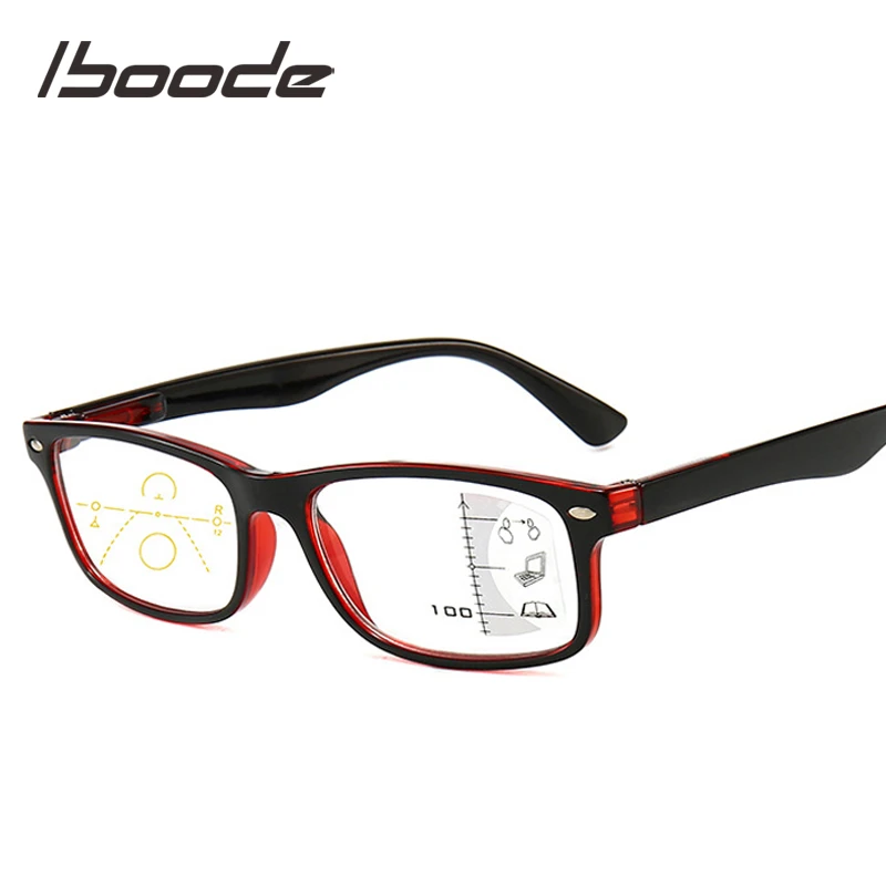 iboode Multifocal Progressive Blue Light Blocking Reading Glasses for Women Men Retro Anti Blue Rays Presbyopic Glasses Diopters