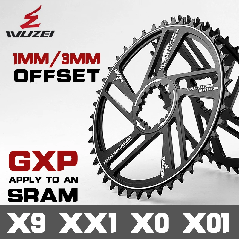 WUZEI 1mm/3mm Offset Chainring 30T 32T 34T 36T 38T 40T 42T MTB Bicycle Chainwheel Mountain Bike GXP Sprockets for SRAM X9 XX1 X0