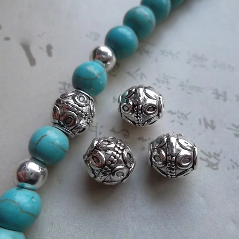 50pcs/lot Classic Double Head Lotus Barrel Spacer Beads 7x8mm Tibetan Silver Handmade Loose Charm Beads DIY Jewelry Findings