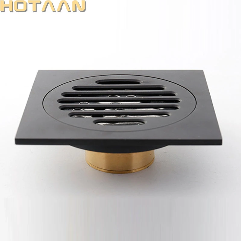 Hotaan Anti-odor Matte Black Bathtub Shower Drainer Floor 10cm Brass Square Floor Shower Drain Waste Grate Floor Drain