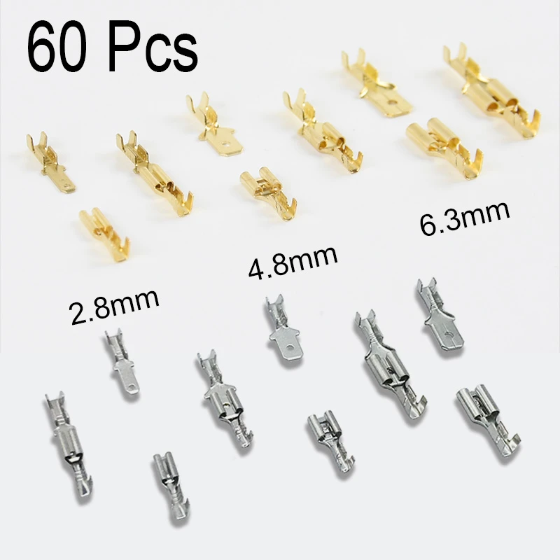 60 Pcs Car Terminal Female Male Connector 2.8/4.8/6.3mm Butt Splice Terminals for Wire 12/18awg Crimp Connector Kit Accessories