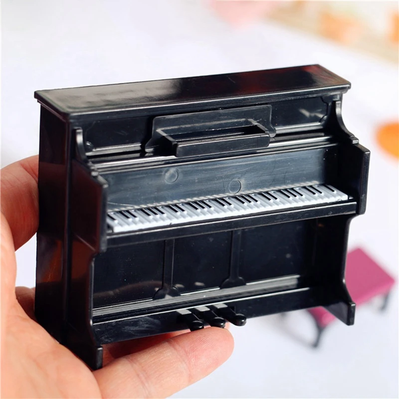 Miniature 1/12 Dollhouse Plastic Piano with Stool Musical Instrument Model for Doll Accessories Home Decor домик для кукол 3pcs