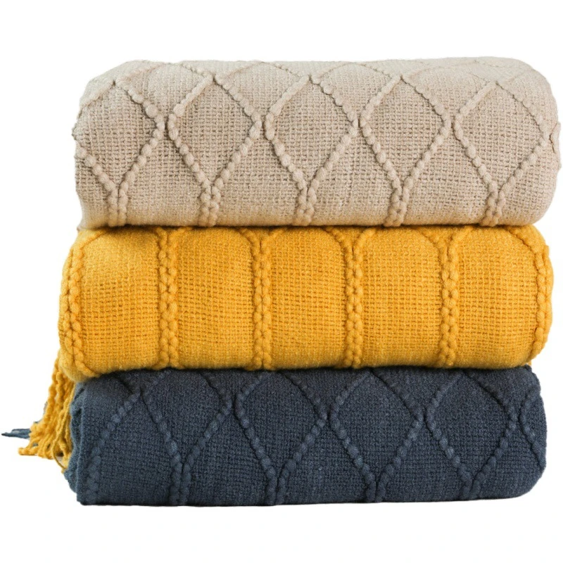 Inya Knitted Blanket Solid Color Waffle Embossed Blanket Nordic Decorative Blanket for Sofa Bed Throw Chunky Knit Throw Blanket