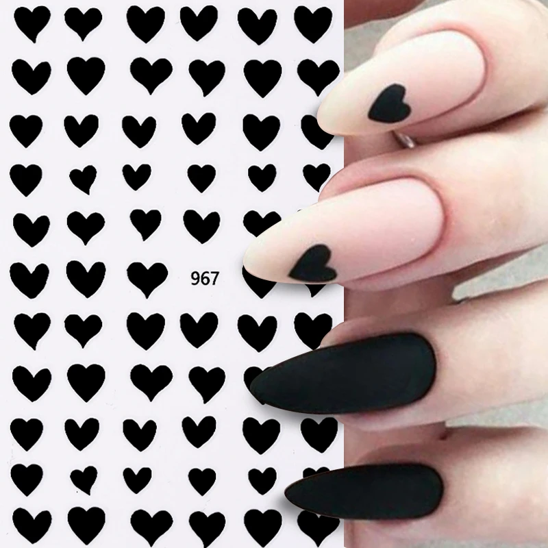 Nail Art 3D Stickers Black White Gold Love Hearts Pattern Nail Decals Manicures Nails Design Adhesive Wraps Tip Decoration