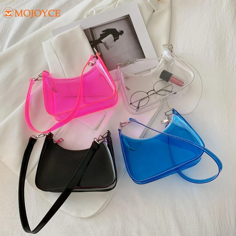 Jelly Women's Baguette Bag 2021 Trend Transparent Solid Color Shopper Shoulder Underarm Phone Bag Female Hobos Purses Handbags