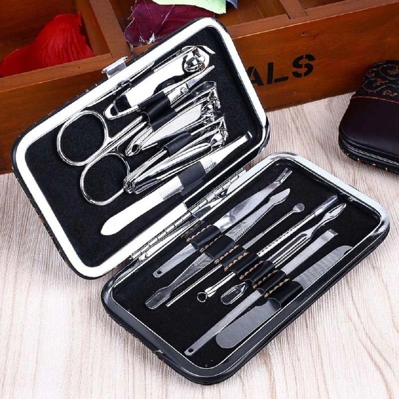 12Pcs Stainless Steel Nail Care Tool Sets Manicure Set And Kit Pedicure Scissor Tweezer Knife Ear Pick Utility Nail Clipper Kit