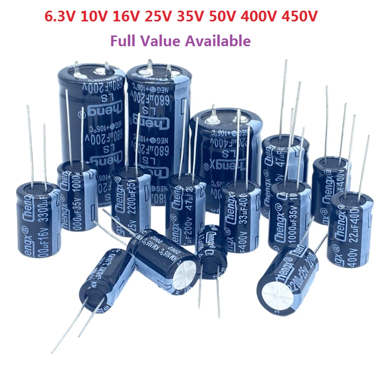 6.3V 10V 16V 25V 35V 50V 400V 450V 1UF 2.2UF 4.7UF 10UF 1000UF 22UF 33UF 47UF 470UF 100UF 220UF Aluminum Electrolytic Capacitor