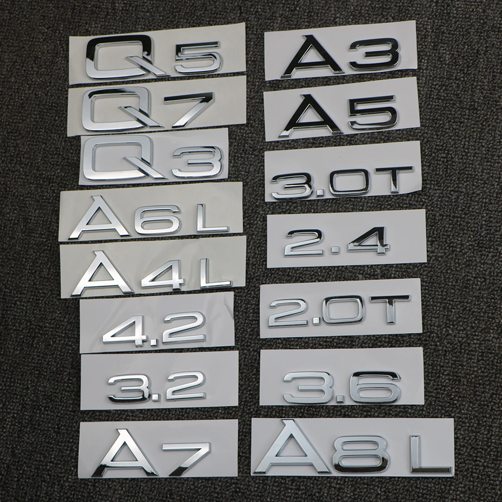 For Audi A3 A4 A5 A6 A7 A8 Q3 Q5 Q7 3.2 3.0T 2.0T 4.2 2.4 3.6 Rear Trunk Emblem Logo Badge Sticker Car Displacement