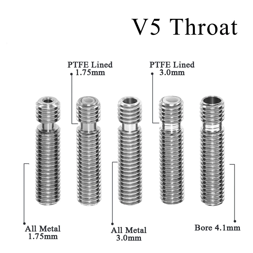 5Pcs V5 Throat M6 Heat Break Hotend Throat For 1.75mm PLA Filament All-Metal /With PTFE Feed Tube for Extruder 3D Printer Parts