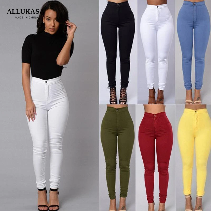 Allukasa Plus Size Women's Pencil Pants, Feet Pants, Black and White New Style Cotton Pocket Slim Denim Leggings Women