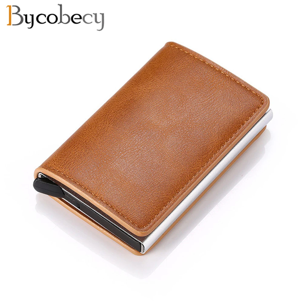 Bycobecy Credit Card Holder Wallet Money Clips RFID Vintage Aluminium Cardholder Case Fashion Men Women Coin Leather Wallet