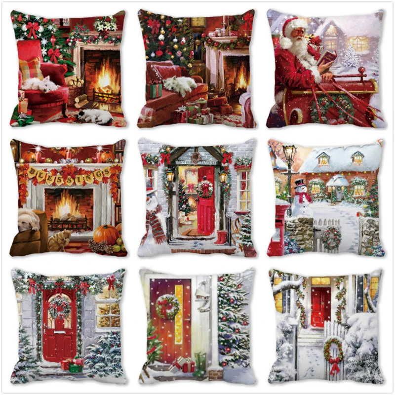 40 Style Christmas Snow Scene New Year 2022 Christmas Decorations for Home 45x45cm Cushion Cover Ornaments Snowman Santa Navidad