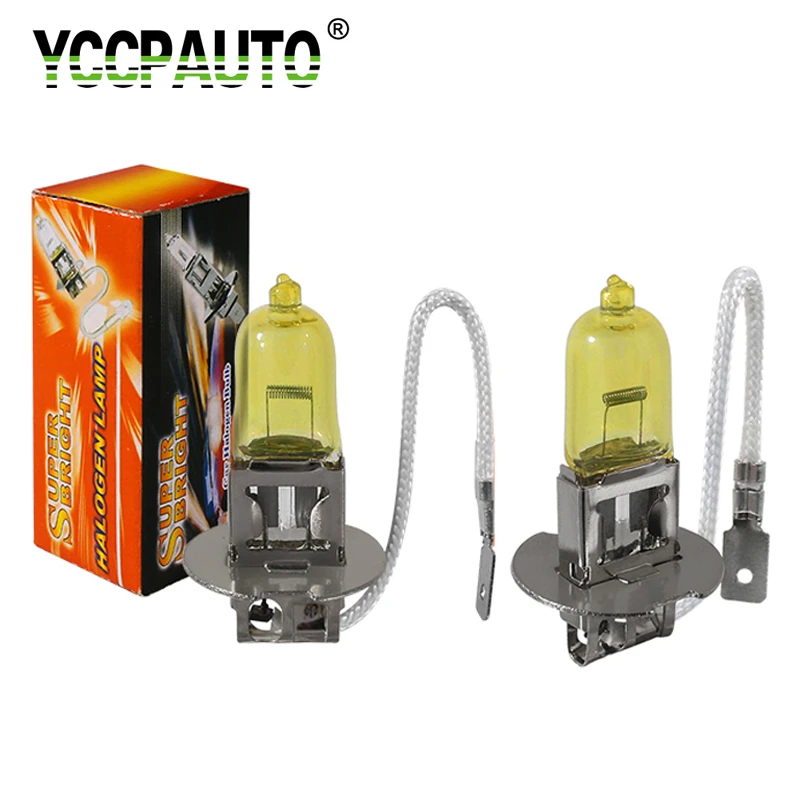 YCCPAUTO 2Pcs 12V 55W H3  Halogen Headlight Fog Lamp Bulbs 3200-3500K Golden Yellow Light Auto Front Head Fog Light Car Styling