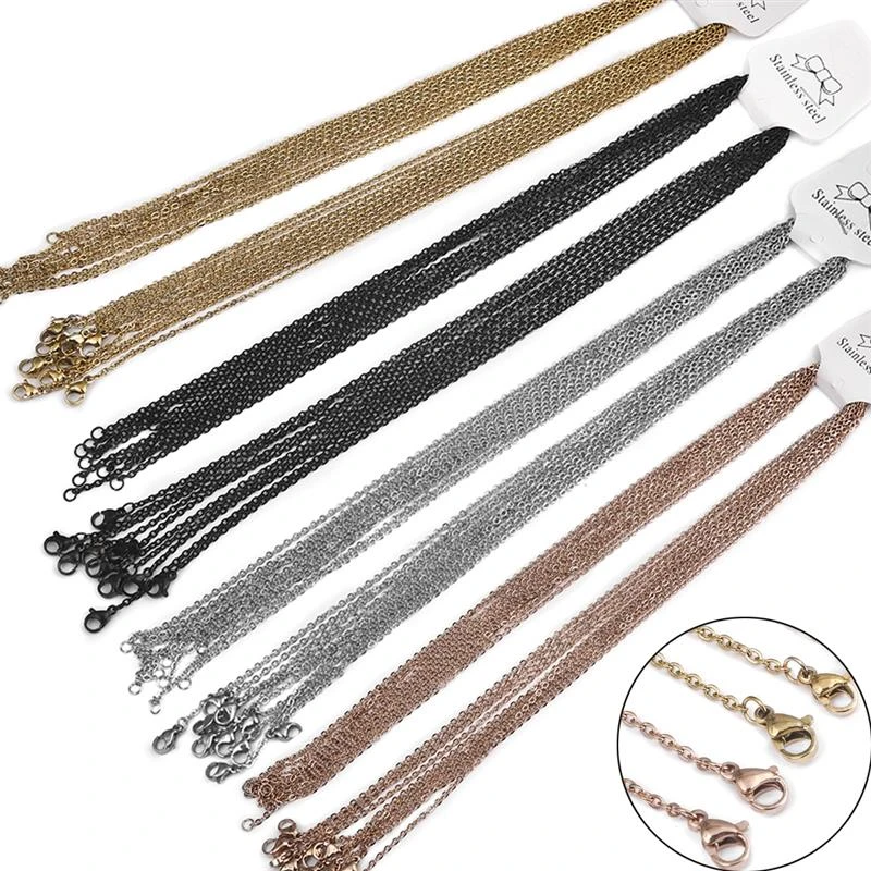 10pcs 50cm Stainless Steel Link Chain With Lobster Clasp Gold Black Rose Gold Silver Color DIY Necklace Jewelry Making Bulk Sale