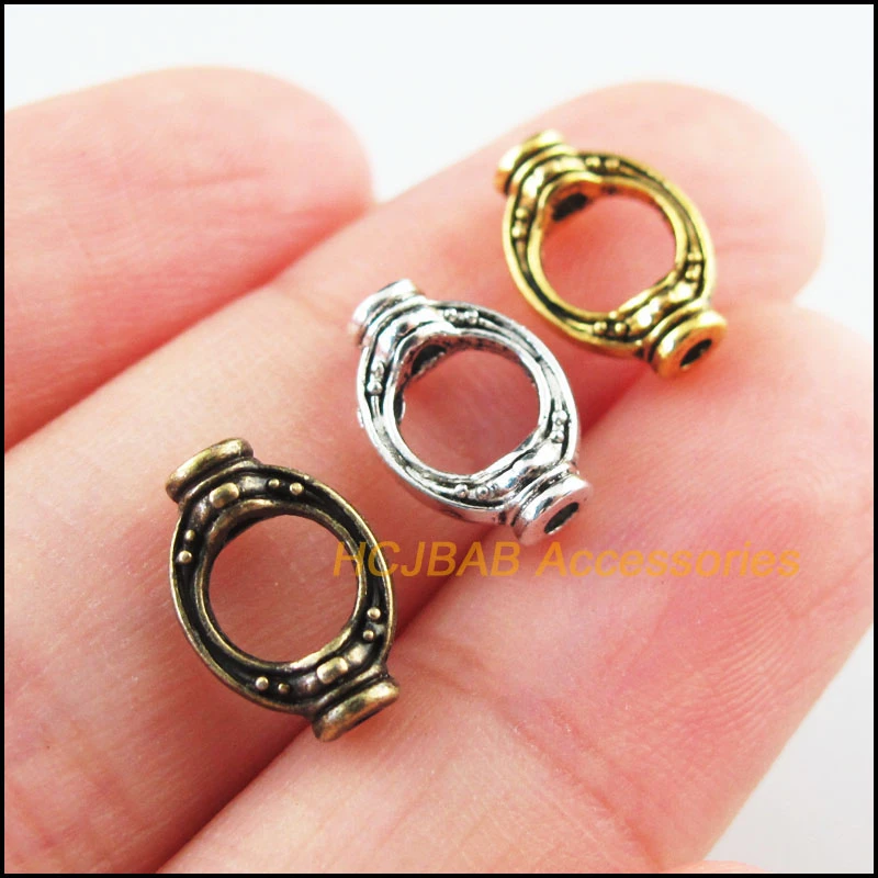 50Pcs Retro Tibetan Silver Antiqued Gold Bronze Tone Oval Frame Spacer Beads Charms 8x11.5mm