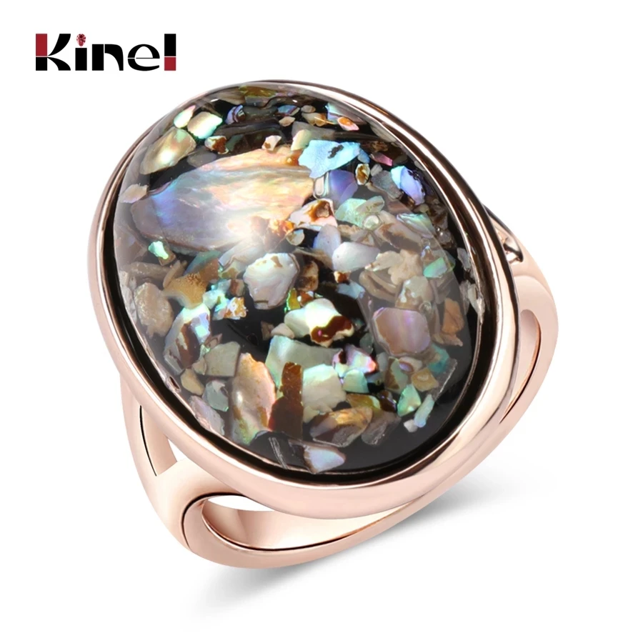 Kinel Luxury Colorful shells Ring For Women Dazzle Artificial Coral Accessories Vintage Oval Big Rose Gold Rings 2020 New