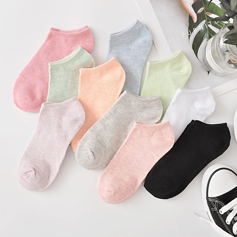 10 pieces = 5 Pairs/lot New Fashion Candy Colored Socks for women and girls Casual Short Ankle Boat Low Cut Lady Sox