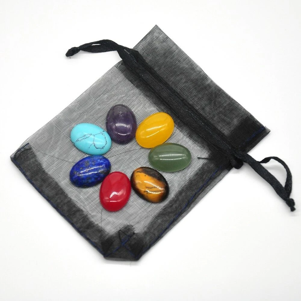 1 Set 7 Chakra Stones Natural Healing Crystal Engraved Reiki Gemstones  Worry Flat Spiritual Quartz