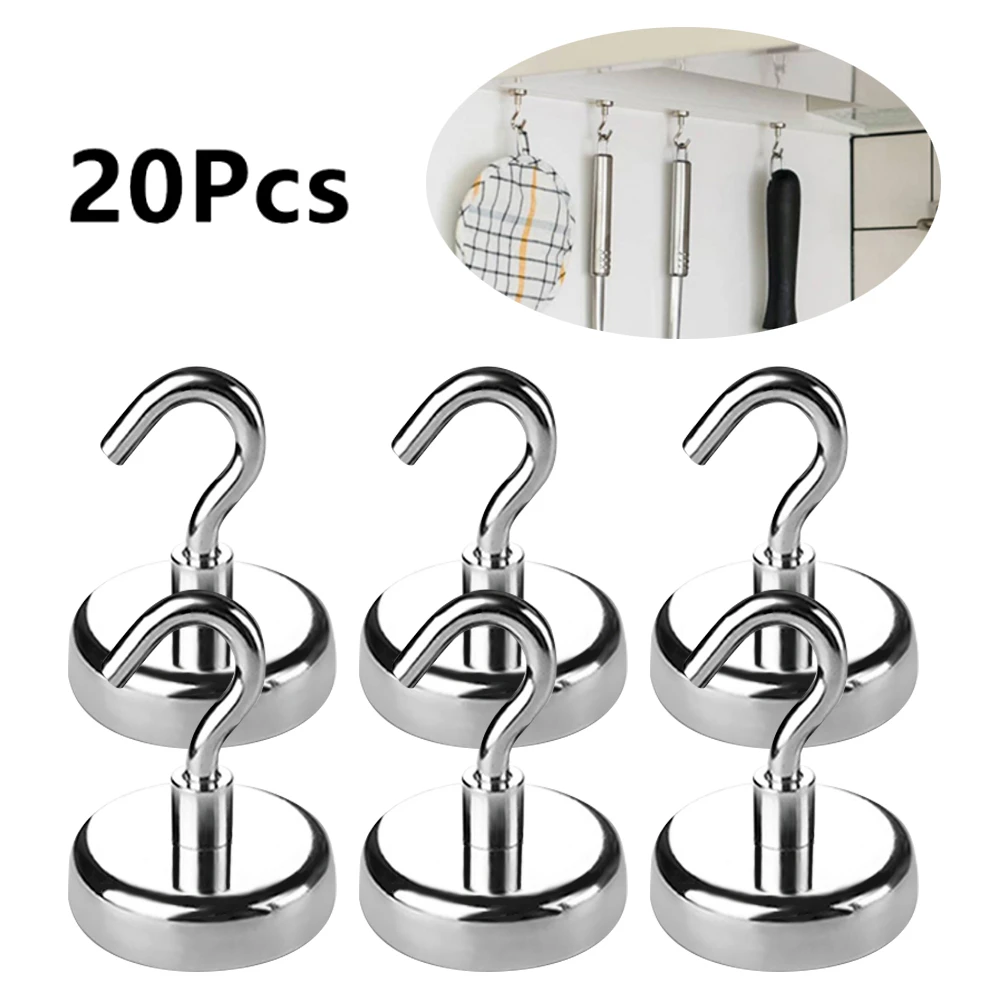 20 Pcs Of Powerful Magnetic Hooks E16 Metal Strong Magnet Hook Heavy Wall Hook Suitable For Home Kitchen Storage Organization