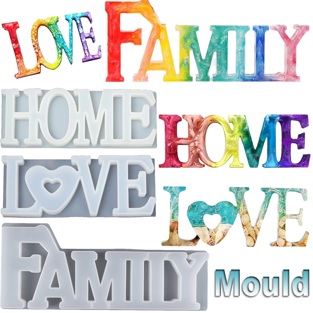 1 PC LOVE / HOME / FAMILY Letters Handmade Sign Resin Mold Jewelry Making Molds Silicone Casting Mould Crystal Glue Tool
