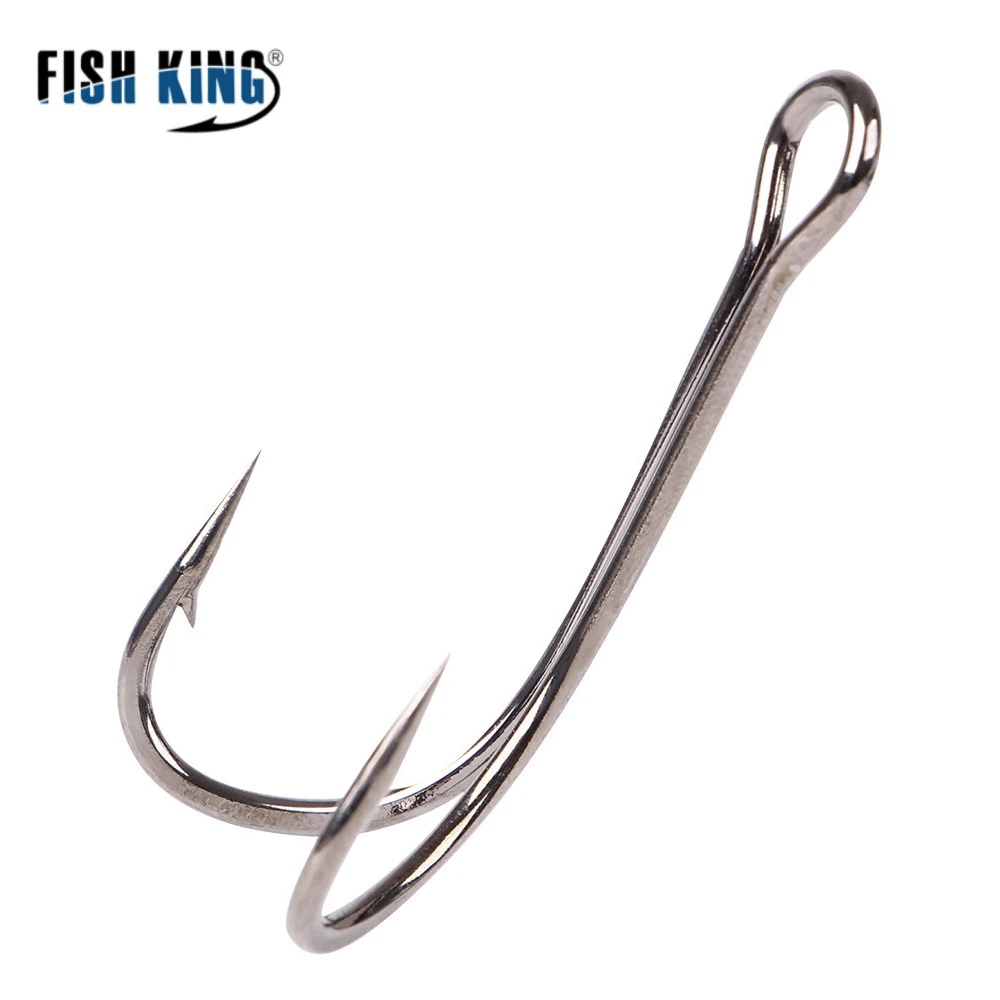 FISH KING 20pcs DIY Frog Lure Double Fishing Hook 1/2/4/6/8# High Carbon Steel Fly Tying Worm Silicone Bait Lure Hooks