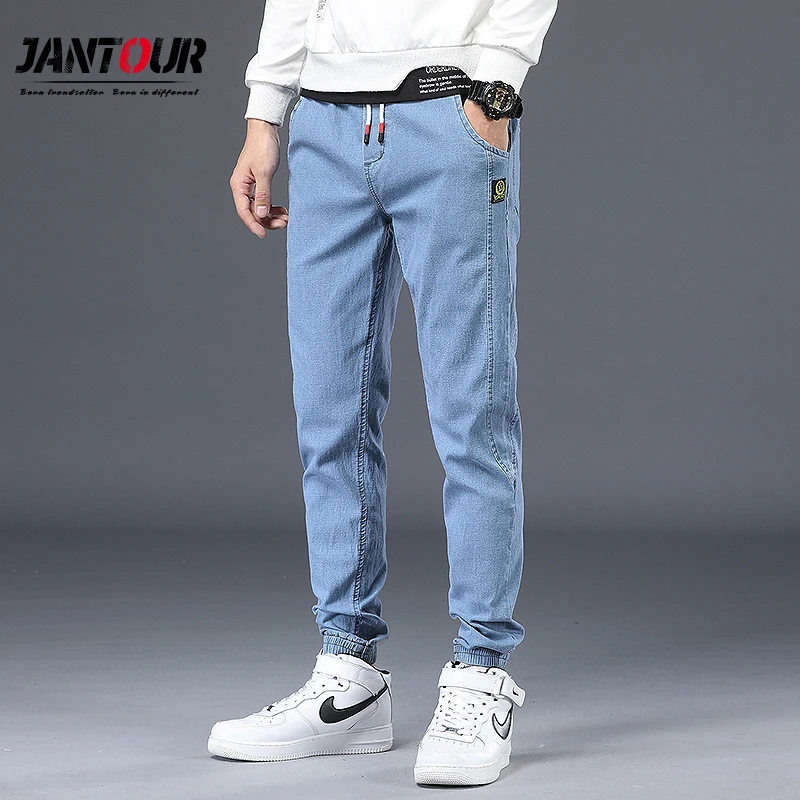 Spring Autumn Men's Jeans Cotton Denim Hip Hop Slack Bottom Joggers Streetwear Skinny Blue Pants Hombre Harem Trousers Men M-5XL