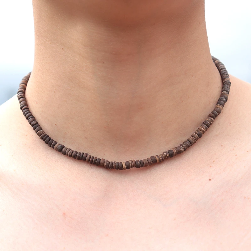 Noter Coconut Shell Mens Necklace Minimalist Natural Wood Choker Necklace Hombre Boy Yoga Meditation Jewelry Male Accessories