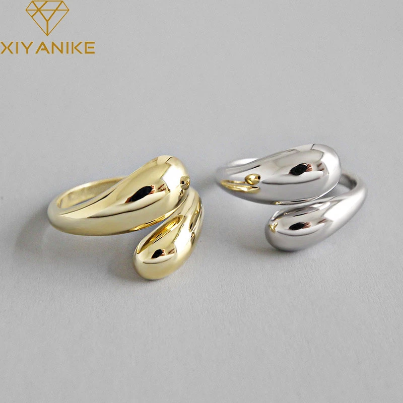 XIYANIKE 925 Sterling Silver Korean Trendy Smooth Rings for Women Couple Vintage Gold Silver Geometric Handmade Wedding Jewelry