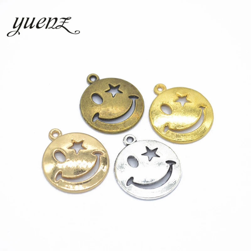 15pcs  22*19mm gold color Smiling face Alloy charms pendant fit necklace bracelet diy Pendants for jewelry making I120