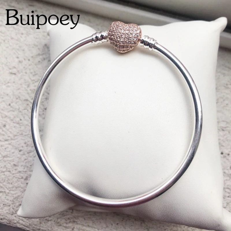 Buipoey Simple Basic Bangle Round Head Buckle Crystal Heart Buckle Rose Gold Bracelet Male Female Apply Jewelry Accessories