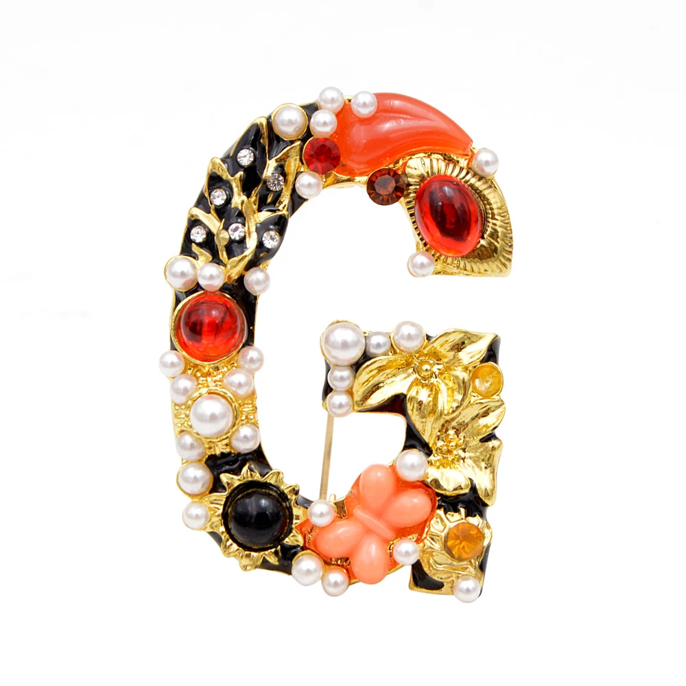 CINDY XIANG Baroque Style Pearl Rhinestone Letter Brooch Alphabet Brooches for Women Design A S D M R G Good Gift