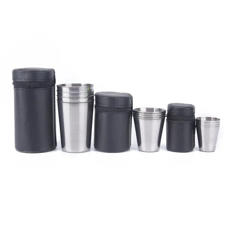 Outdoor Camping Cup Tableware 30ml/60ml/150ml Travel Cups Set Stainless Steel Mug Drinking Coffee Tea With Case