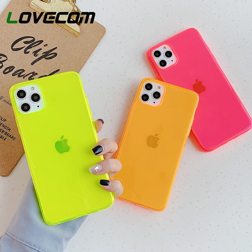 LOVECOM Neon Fluorescent Solid Color Phone Case For iPhone 12 Mini 13 11 Pro Max XR X XS Max 7 8 Plus Case Soft Clear Back Cover