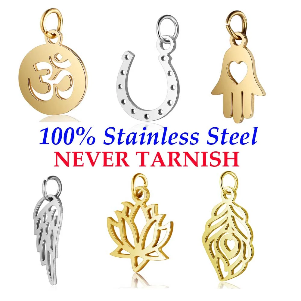 5 Pieces OM Hamsa Hand Yoga Horse Shoe Yin Yang Charm Wholesale 100% Stainless Steel High Polished Real 316 Steel DIY Charms