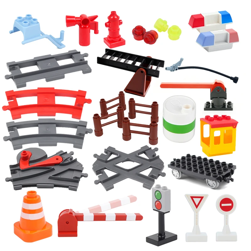 Big Building Blocks City Traffic Construction Accessories Compatible Bricks Train Track Home Interactive Assemble Toys For Kids