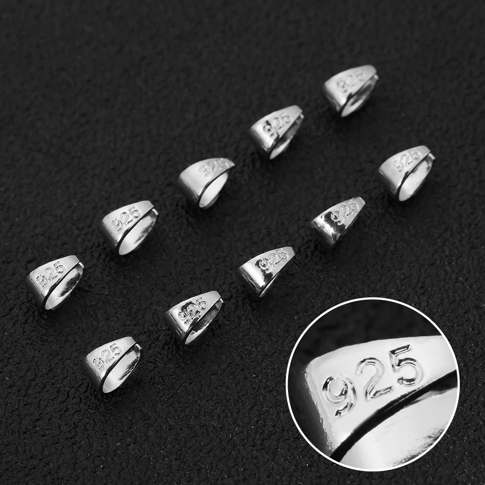 50pcs/lot Carven 925 Sterling Silver Bale Pinch Clasp Bail Pendant Connector for DIY Necklace Jewelry Making Findings
