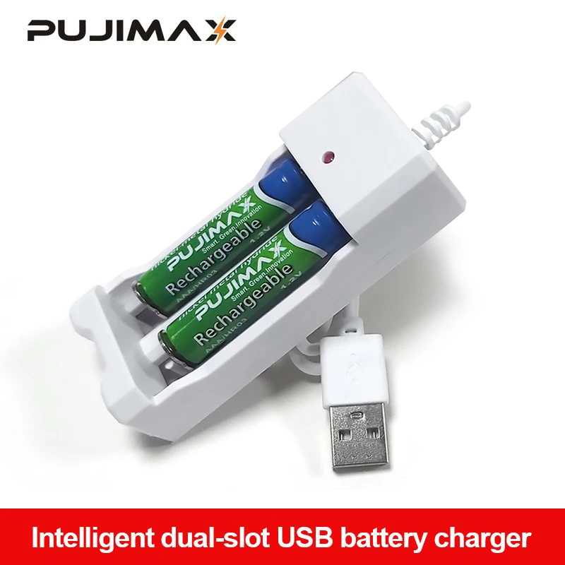 PUJIMAX Universal Rechargeable Battery Ni-MH/Ni-Cd Adapter USB 2 Slot Output Battery Charger AA/AAA Battery Charging Tool