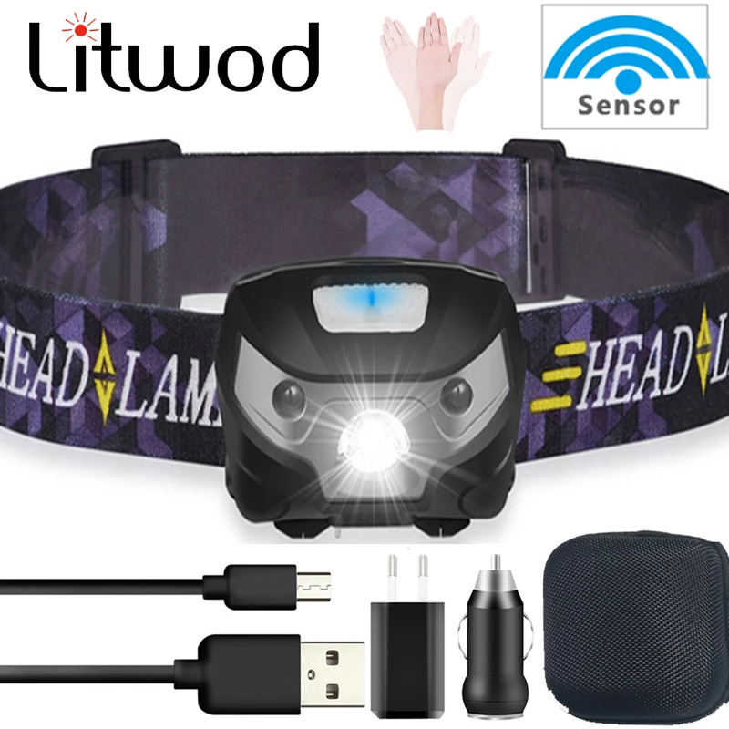 10000Lm Powerfull Headlamp Rechargeable LED Headlight Body Motion Sensor Head Flashlight Camping Torch Light Lamp With USB
