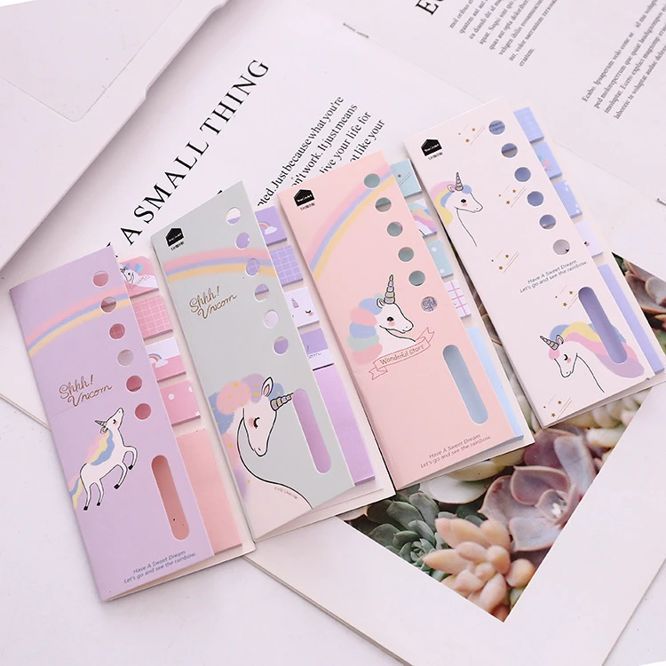 Kawaii 4+1 Unicorn Memo Pad N Times Sticky Notes Escolar Papelaria School Supply Bookmark Label