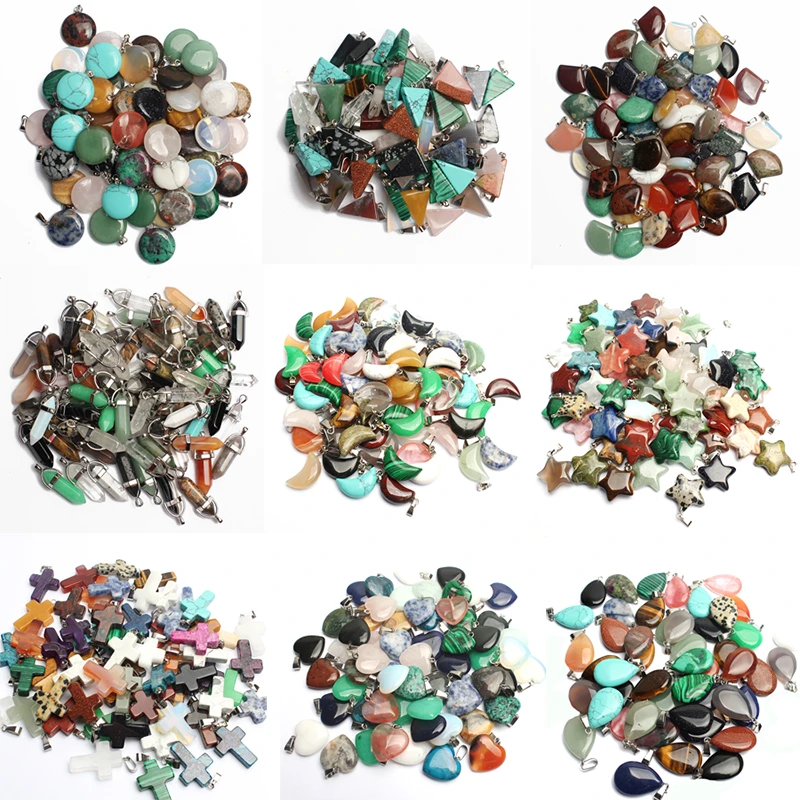 Wholesale 10pcs Mixed Natural Stone Pendant Love Heart Star Charms Pendants for Jewelry Making Diy Bracelet Necklace Accessories