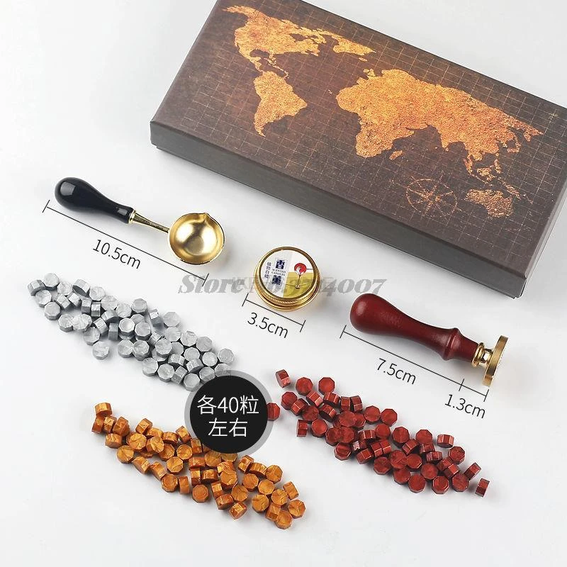 2022 DIY Custom Stamps Wax Seal Map Box Kit Detachable Spoon Set Sealing Beads Envelope Wedding Packaging Gifts Postcard