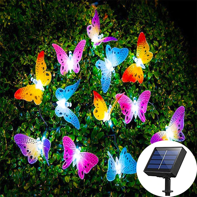 12/20 Led Solar Powered Butterfly Fairy String Lights Outdoor Garden Holiday Christmas Decoration Lamp Fiber Optic Waterproof