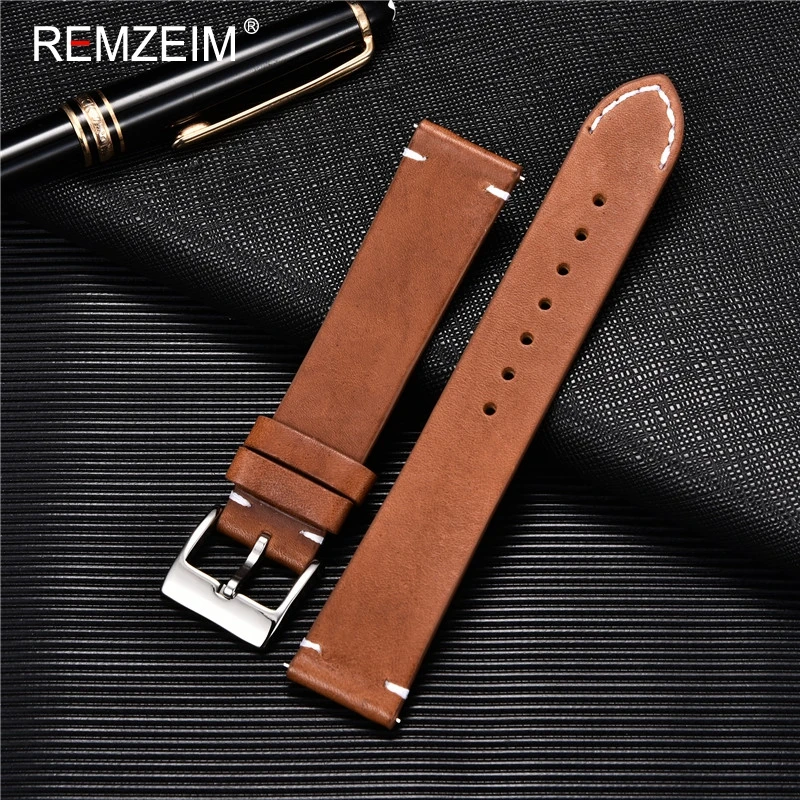 REMZEIM Watch Band for Men Women 16mm 18mm 20mm 22mm 24mm Genuine Leather Watch Strap Quick Release Brown Black Replacement Belt