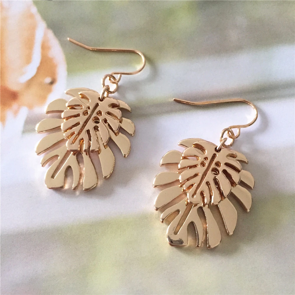 High Quality Vintage Drop Earrings for Women Gold color Double Leaf Drop Earrings Female Party Gift