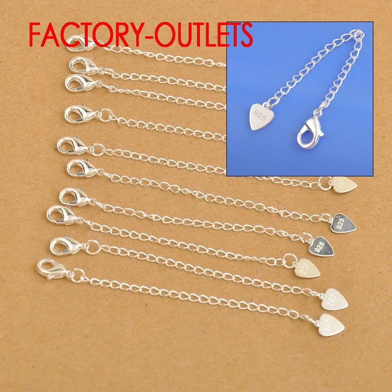Wholesale Fashion Jewelry Findings 925 Sterling Silver Extension Chains With Heart Tag Lobster Clasps For Necklace Bracelets