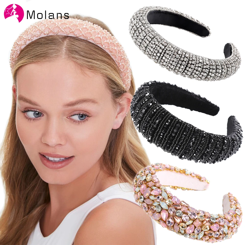 MOLANS Sparkly Padded Rhinestones Headbands for Women Full Crystal Luxurious Hairbands Baroque Diamond Tiara Hair Accessories
